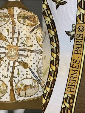 Hermes Silk Scarf 90 35  La Chasse a Tir Desgned by Ledoux Excellent Condition